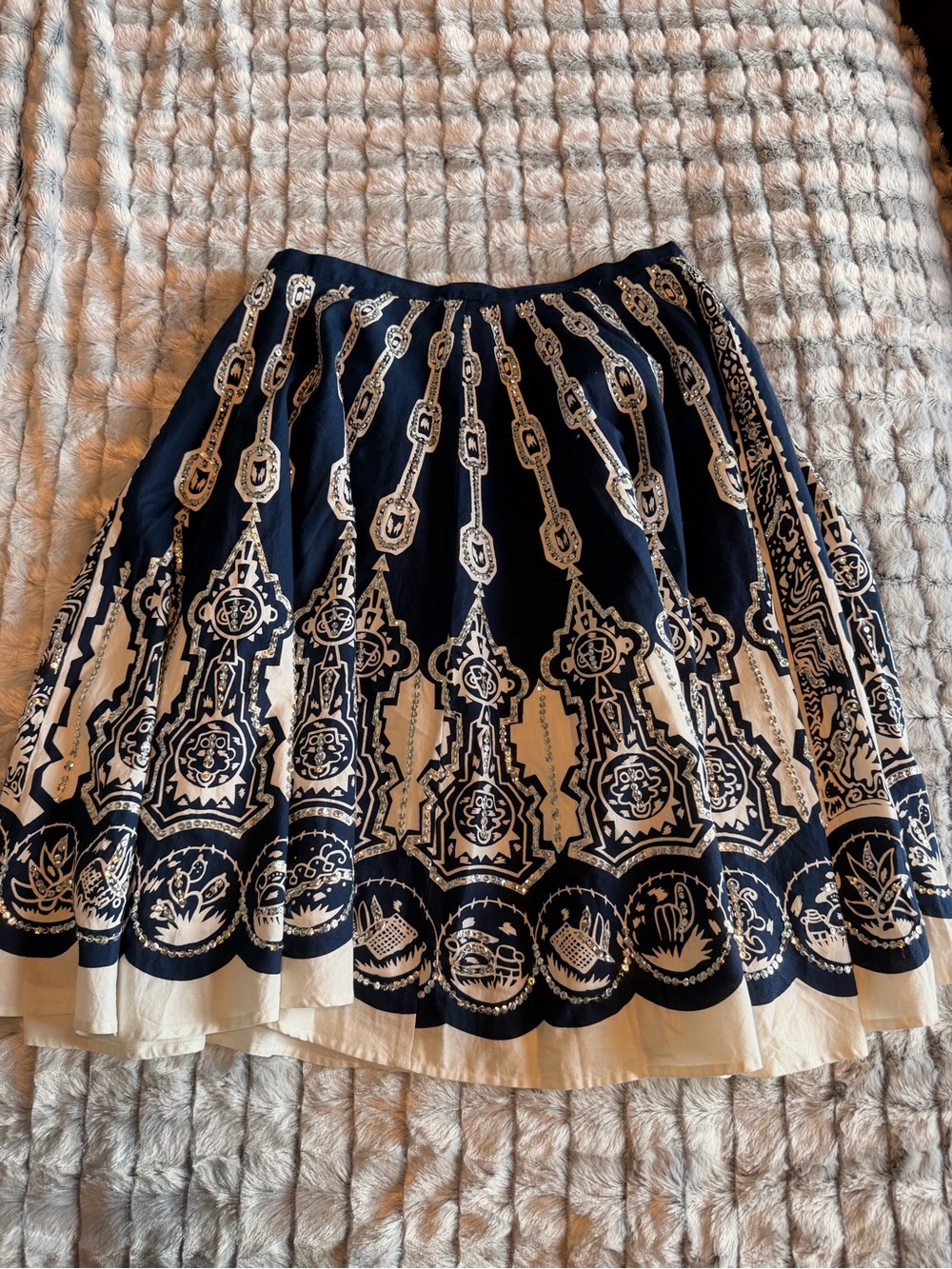 Silkland Navy and White Sequin Vintage Full Skirt GORGEOUS